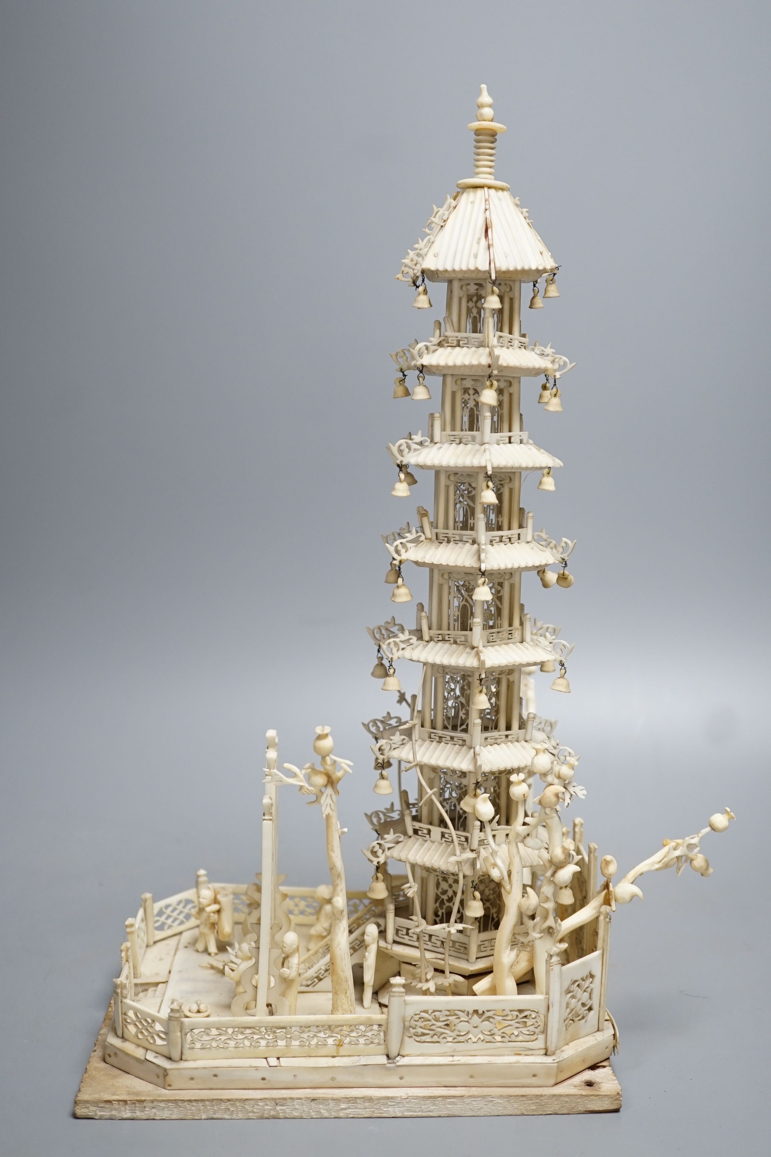 An early 19th century century Chinese carved ivory model of a seven-tiered pagoda 33cm